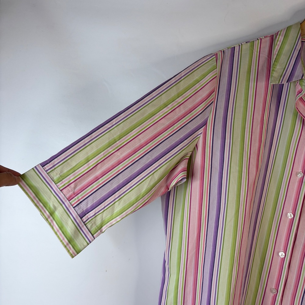 Allison Daley Button Down Shirt Women 18 Pink Purple Green Striped 3/4 Sleeve - Picture 3 of 8